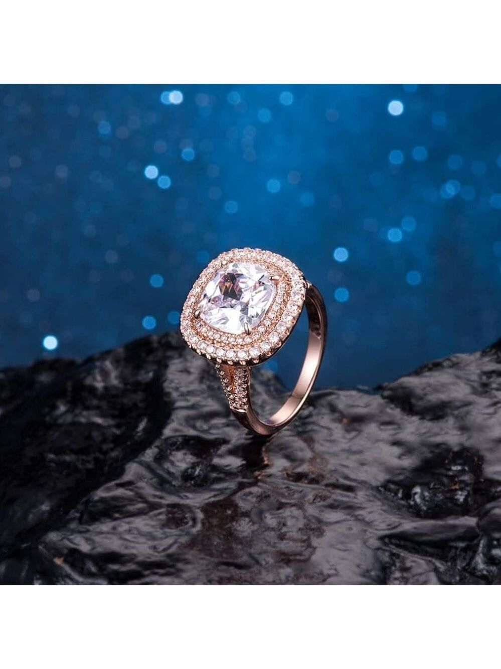 Rose Gold Cocktail Ring With Cubic Zirconia - Picture 4 of 4